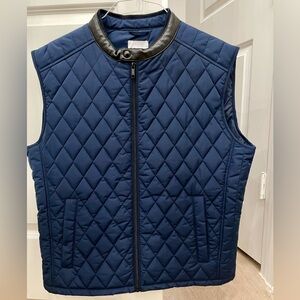 Zara Men's Lightweight Puffer Quilted Blue Vest with Black Trim
